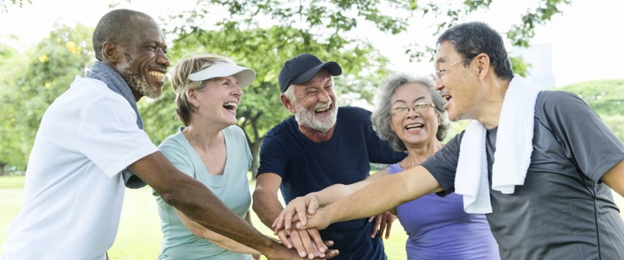 Group of seniors celebrating outdoors