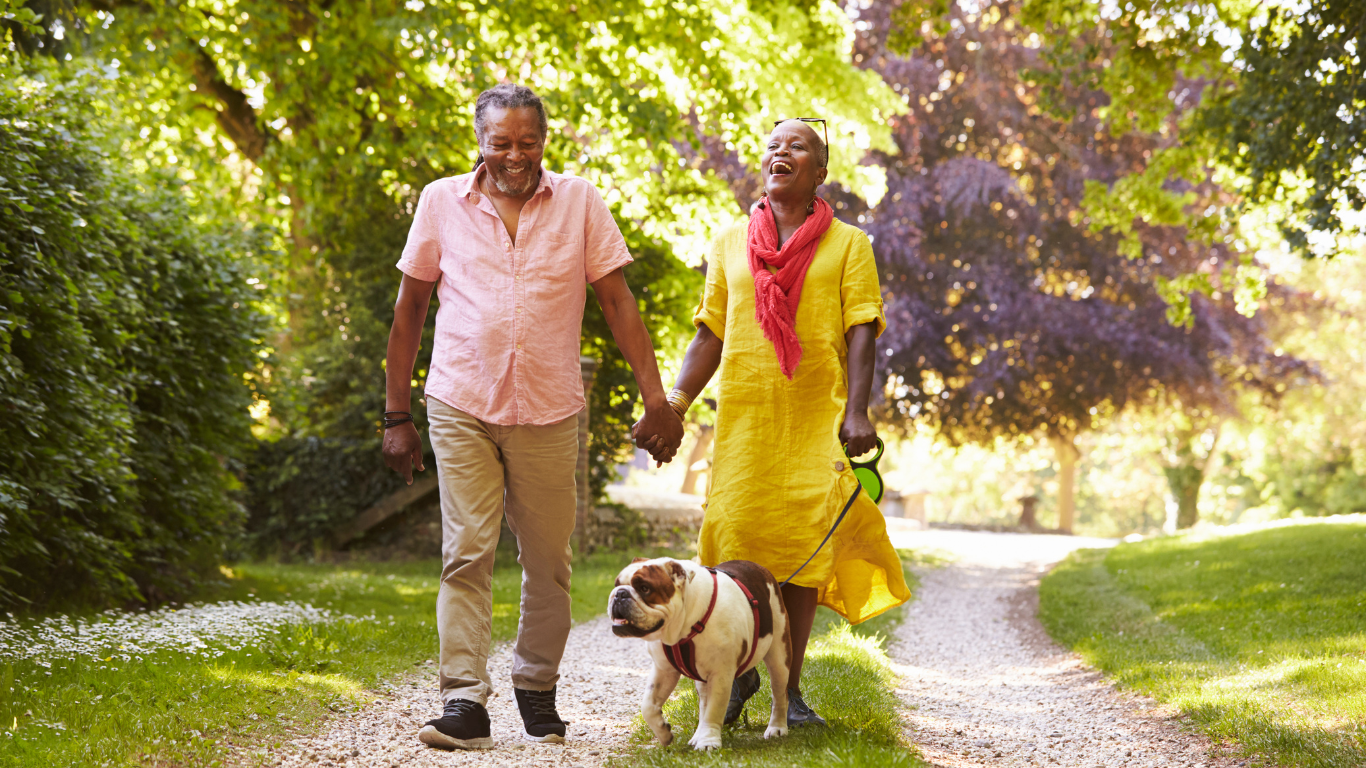 Blog Images (67) Couple walking on a path with their dog