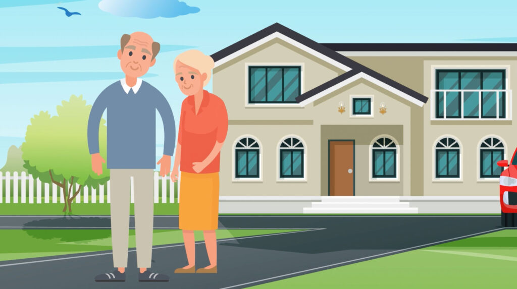Clipart of elderly couple in front of a house