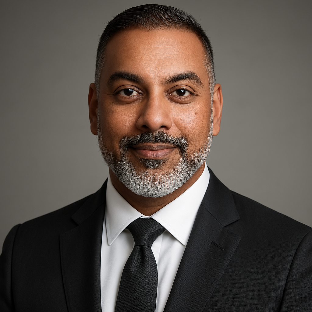 Portrait of a man in neat black suit and tie